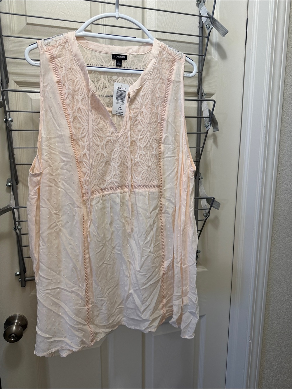 torrid Pale Peach Lace-Front Sleeveless top